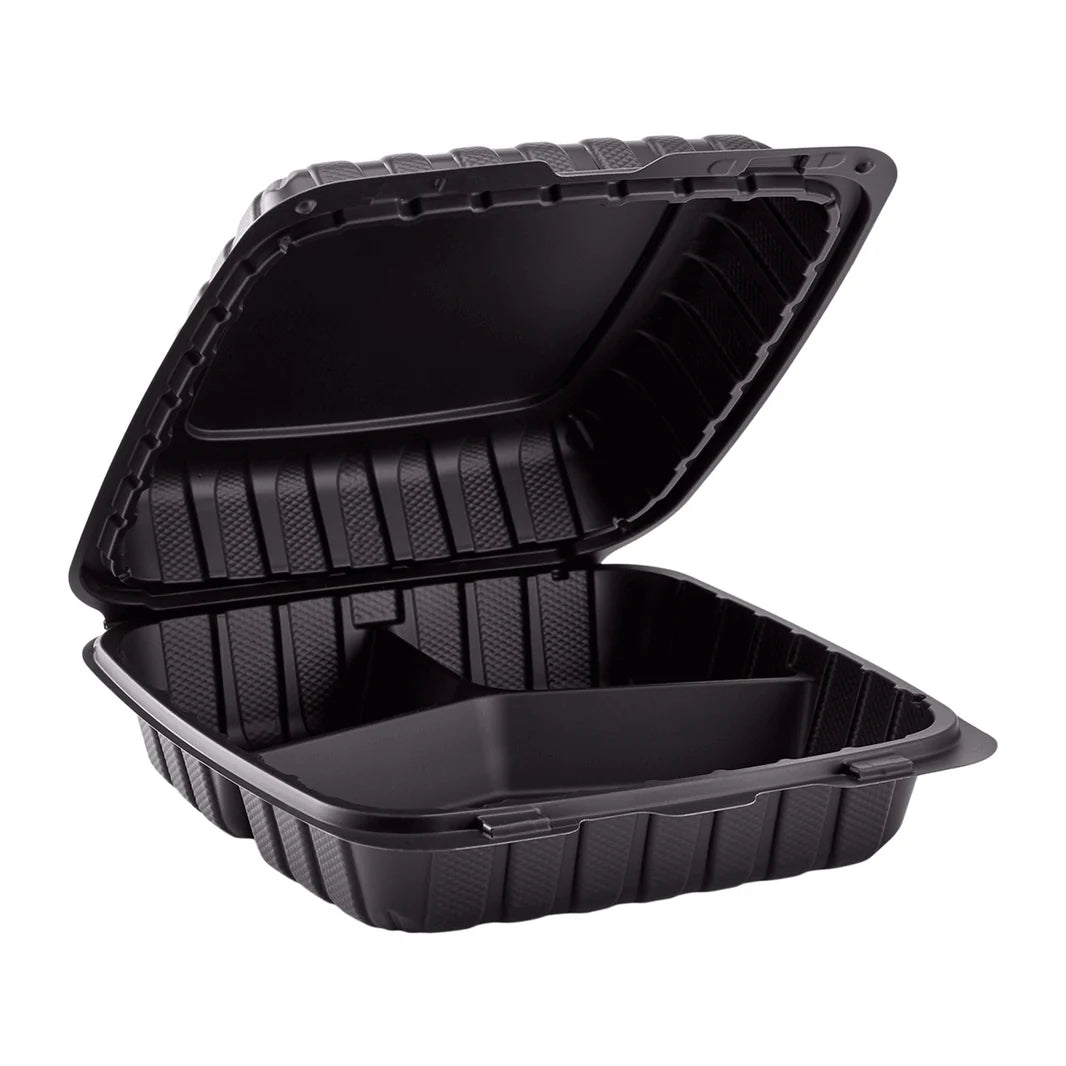 9" x 9" 3-Compartment Hinged To-Go Food Container