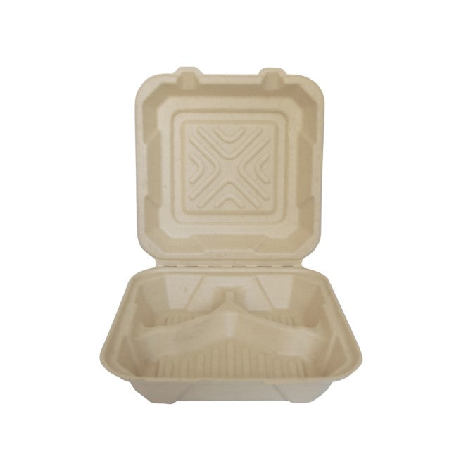9" x 9" 3-Compartment Hinged To-Go Food Container