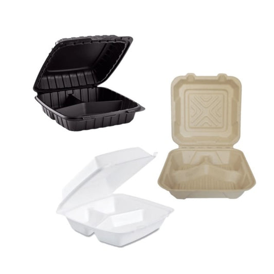 9" x 9" 3-Compartment Hinged To-Go Food Container