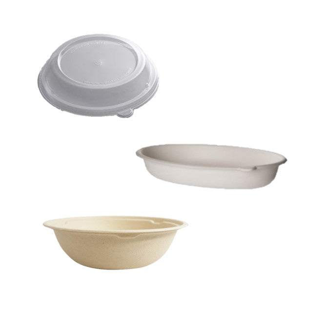 Compostable Molded-Fiber Bowls & Plastic Lids