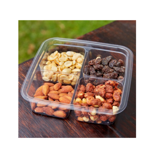 Shallow 4-Compartment Compostable Container & Lid